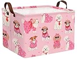 BOOHIT Pink Dog Toy Basket Collapsible Puppy Bin Storage Organizer Large Pet Box With Handles (Girl Dog)