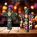 Haooryx Day of the Dead Floral Cross Tiered Tray Centerpieces - 4Pcs Mexican Floral Cross Spanish Style Wooden Sign Table Topper for School Office Home Church Decoration Desktop Photo Props Supplies