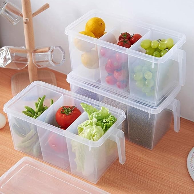 Buy Merow 3 Bins Space Saver Plastic Fridge Storage Boxes with Lid (5L