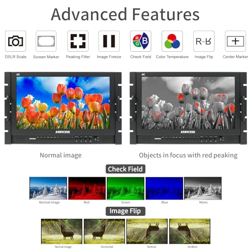 Image of ANDYCINE C173S3 17.3 inch Inch 7RU Rack Mount Broadcast LCD Director 1920x1080 Resolution 4K HDMI 3G-SDI Input and Output Broadcast Production Monitor,Desktop Director's Monitor with YPbPr, Video