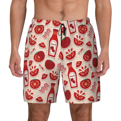 Cute Tomato Ketchup Funny Men's Swim Trunks Board Shorts Quick Dry-