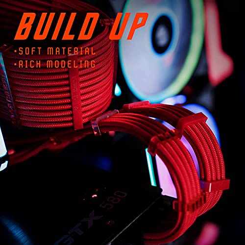 Image of AsiaHorse 18AWG PSU Cable Extension Sleeved Custom Mod GPU PC Audio Video Power Supply Soft Braided Cables with Two Color Comb Kit 24P /8P to 6+2P / 8P to 4+4P 30CM
