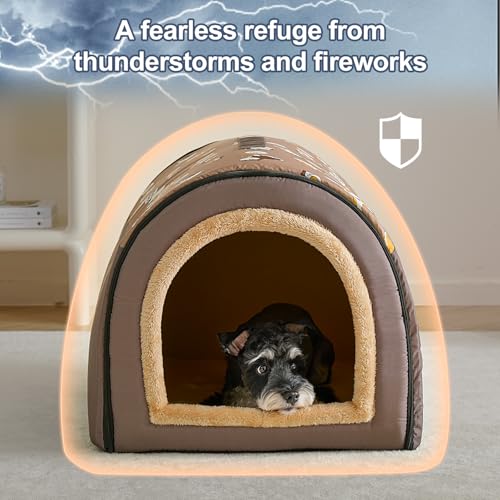 Jiupety Mittelgroße Hundehütte Indoor, 2-in-1 Hundehaus für Drinnen, XL Größe Hundehöhle für mittelgroße Hunde, Warme Höhle Schlafnest, Braun