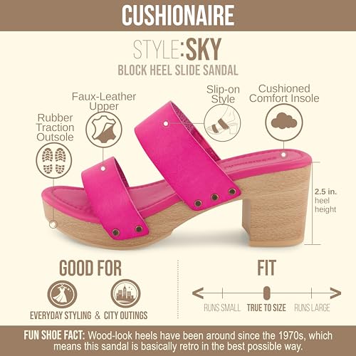 Image of CUSHIONAIRE Sky Platform Sandals for Women, Faux Wood Block Heel Slide with Comfort Foam Footbed and Vegan Leather Straps, Wide Width Available