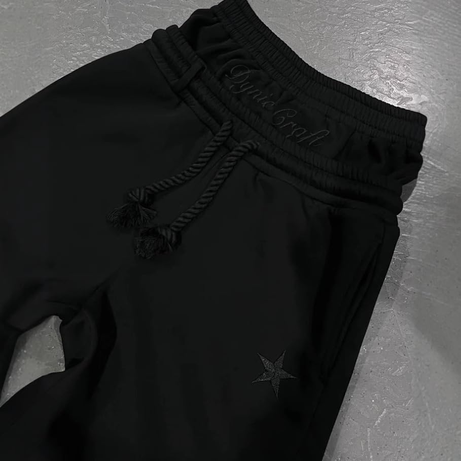 Mens Y2K Wide Leg Sweatpants Drawstring Double Waisted Baggy Hip-Hop Vintage Pants Gym Workout Trousers (Black,Medium)