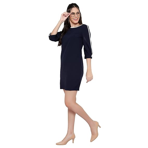 Buy Elabore Stylish Short Dress For Women Latest One Piece Bubble Viscose 3 4 Sleeves Dress For Girls Casual Polyester Round Neck Dress For Ladies Navy Set Of 1 M At Amazon In