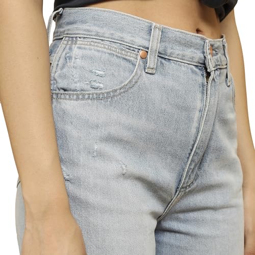 Image of Wrangler Women's Blue Straight Fit Mid Rise Jeans