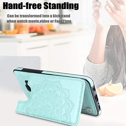 Mmhuo For Samsung Galaxy S9 Case With Card Holder,Flower Magnetic Back Flip Case For Samsung Galaxy S9 Wallet Case For Women,Protective Case Full Cover Phone Case For Samsung Galaxy S9 5.8",Mint #TOP4