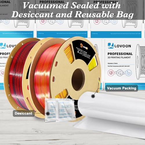 Image of LOVOON Silk PLA 3D Printer Filament Bundle 2 KG, PLA Filament 1.75mm, Shiny Silk Blue /Yellow /Red and Silk Black /Red, Color Changing 3D Printer PLA Filaments, 1KG X 2 Spools