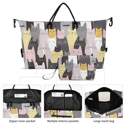 Cat Kitten Lovely Cartoon Large Travel Duffle Bag Weekender Overnight Bags Gym Yoga Bag for Women Men with Toiletry Bag2