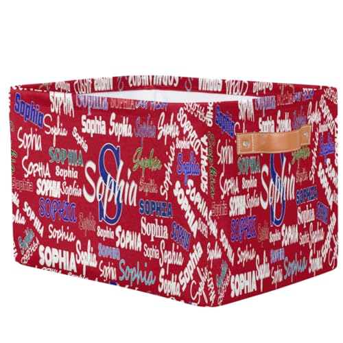 KFNHN Personalized Storage Basket with Name, Rectangle Toys Storage Bin with Handles for Baby, Boys, Girls, Collapsible Basket for Clothes, Books, Solid Red Color