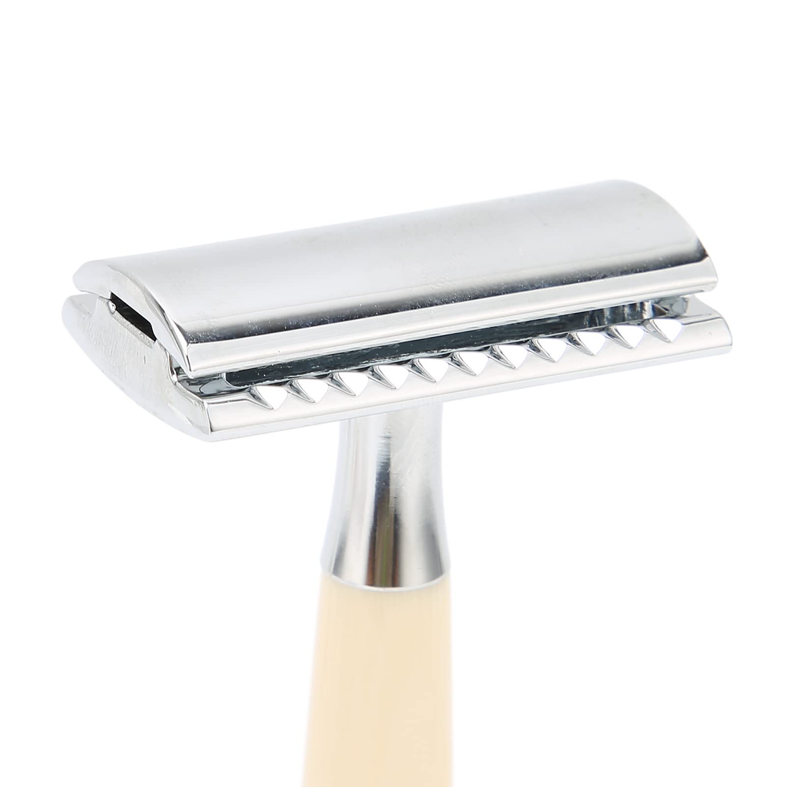 Doppelschneidige Handrasierer für Schnelle Rasur, Hohe Sicherheit, Einfach zu Bedienen, Langer Griff aus Zinklegierung für den Friseursalon zu Hause (Beige)