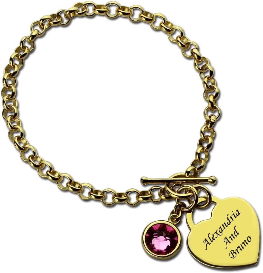 Getname Necklace Heart Charm Bracelet with Birthstone & Name in Sterling Silver - Custom Bracelet Personalized Name Bracelet Birthday Gift for Women New Mom Grandma
