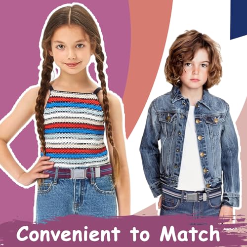 Image of GUSTAVE 2pcs Belt for Kids, Stretchy Kids Belt for Boys Girls, Fashion Adjustable Waist Belts, Elastic Silver Buckle Child Toddler Belts