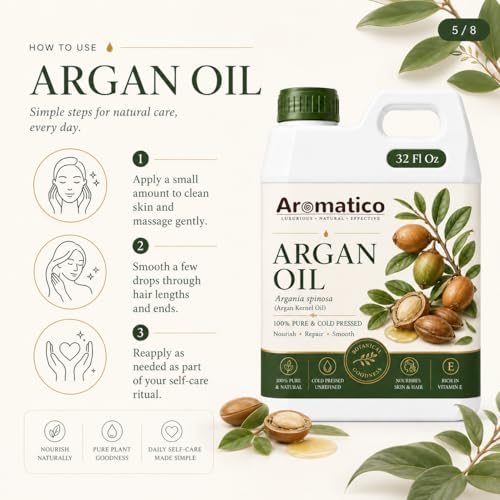 Image of AROMATICO Argan Oil for Hair, Face and Beard, Multipurpose Beauty Oil for Shine, Frizz-Look Control, Dry Skin Care and Premium Daily Grooming - 946 ml