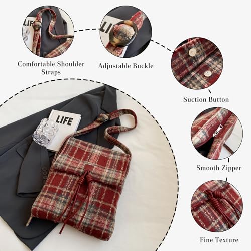 Tartan Shoulder Bag for Women - Tweed Handbag Vintage Crossbody Top Handle With Adjustable Strap4
