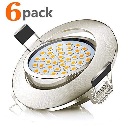 Lumiereholic - Juego de 5 focos LED empotrables (5 W, 230 V, ultraplanos, 26 mm, 2700 K, luz blanca cálida, redondeada, mate, níquel, clase energética A++)