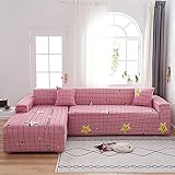 TJLSS Sofa Cover Pink Geometric Couch Cover Elastic Sofa Cover for Living Room Pets Corner L Shaped