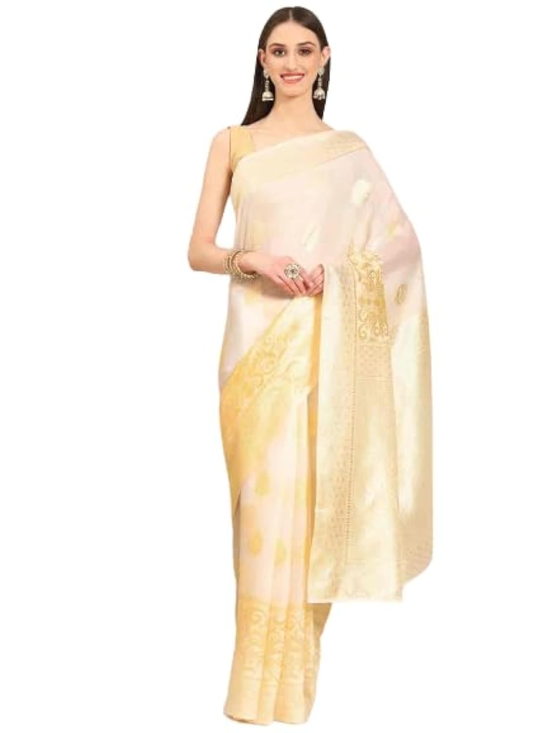 SILK LANDWomen's Cotton Kota Silk Gold Copper Zari Saree With Unstitched Blouse Piece