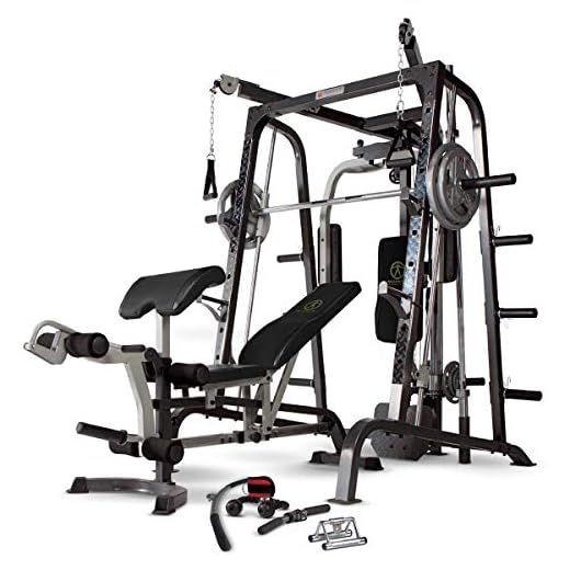 Multiestación de musculación con peso guiado y rodamientos metálicos - Jaula de potencia con poleas cruzadas - Banco de musculación completo independiente hasta 272 Kg
