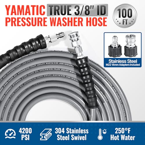 YAMATIC 3/8" Pressure Washer Hose 100 FT with Stainless Steel Quick Connect by YAMATIC - Used condition - Image 2