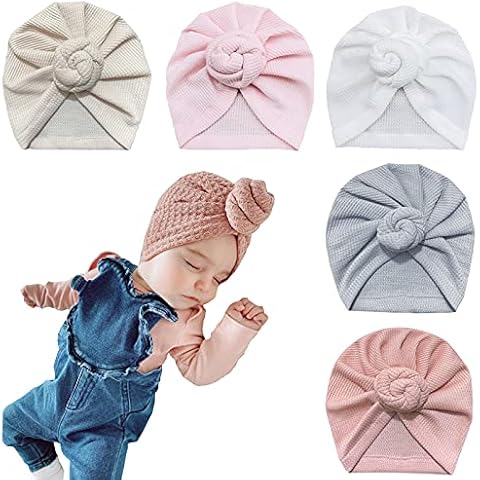 Asufegucd 5 Pieces Baby Turban Hats Turban Bun Knot Baby Infant Beanie Baby Girl Soft Toddler Cap Waffle Style (Girls 5pcs) Cover