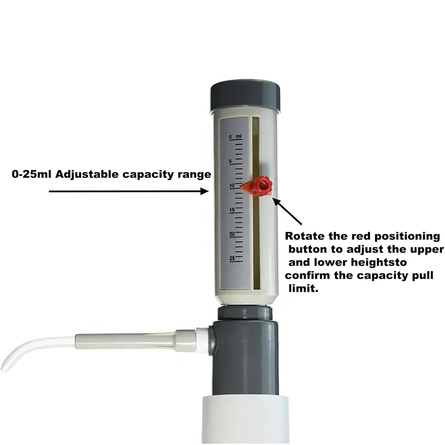 Dispensador superior de botella, dispensador de laboratorio de plástico de 1000 ml, graduación mínima de 1 ml, dispensación eficiente para soluciones acuosas y muestras bioquímicas