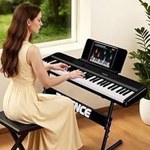 61 KEYS KEYBOARD WITH STAND - Our TERENCE 61 key keyboard includes everything you need to play right away - no additional accessories required! Thanks to its compact (approx. 90 cm long) and lightweight designs, it can be easily taken to the bedroom,...