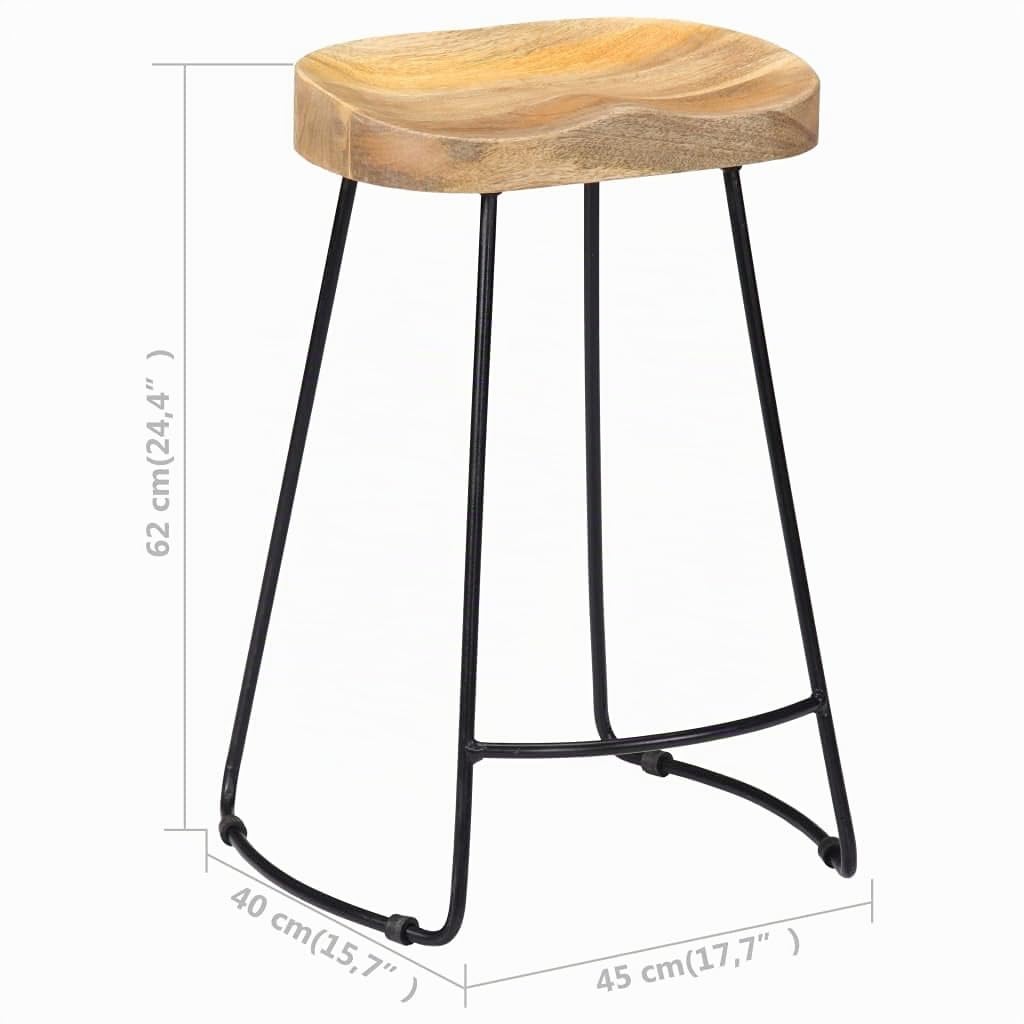 vidaXL 2X Taburetes de Bar Gavin Mobiliario Decoración Pub Sillas Altas Diseño Elegante Sencillo Resistentes 45x40x62cm Madera Maciza de Mango