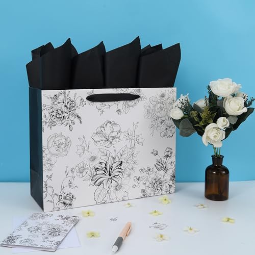 Wishinside 13 Inch Large Sketched Flowers Gift Bag Set With Handles thumb #4