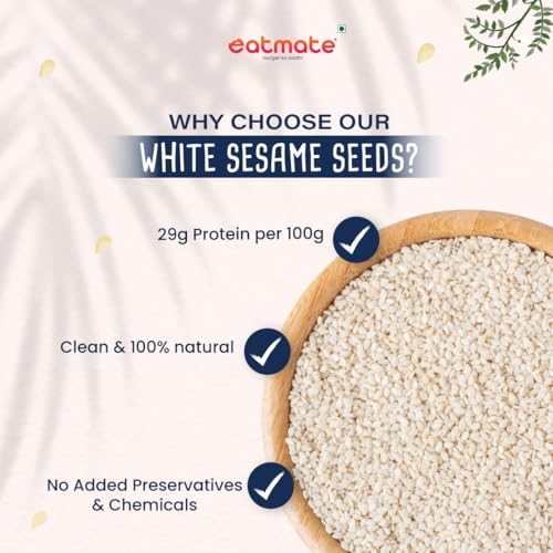 Image of Eatmate Premium White Sesame Seeds 1 Kg| Natural White Til Seeds | Rich in Nutrients & Protein | Fresh Indian Till for Cooking, Baking, Roasting & Healthy Snacking
