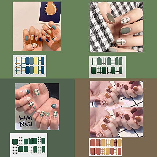 Preisvergleich Produktbild Nagelaufkleber Nagelverpackungen Selbstklebende Nagelübertragungsaufkleber Plaid-Serie Matt Acryl Diy Dekoration Nail Art Decals Aufkleber Tipps Wraps 4 Blatt-Farbe 3