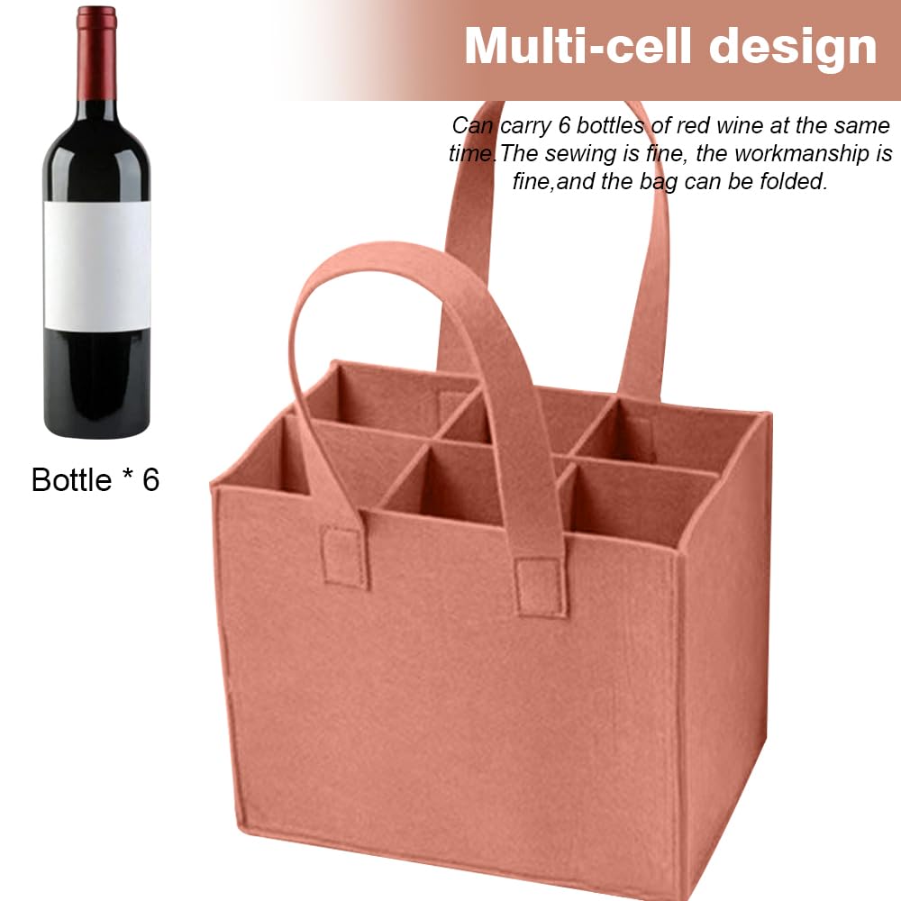 Wine Bottle Carrier Felt, 6-Compartment Bottle Bag, Portable Wine Tote Carrier, Wine Bottle Holder for Travel Picnic - Image 4