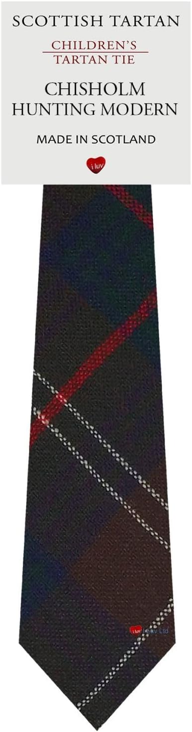 I LUV LTD Boys All Wool Tie Woven And Made in Scotland in Chisholm Hunting Modern Tartan