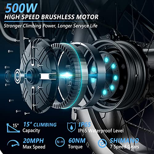 Pexmor Electric Bike For Adults, 26"X4" Fat Tire Ebike Electric Bicycle For Adults 500W 48V 13Ah Removable Battery, 20Mph Electric Mountain Bike Snow Beach E-Bike Suspension Fork, 7 Speed #TOP2