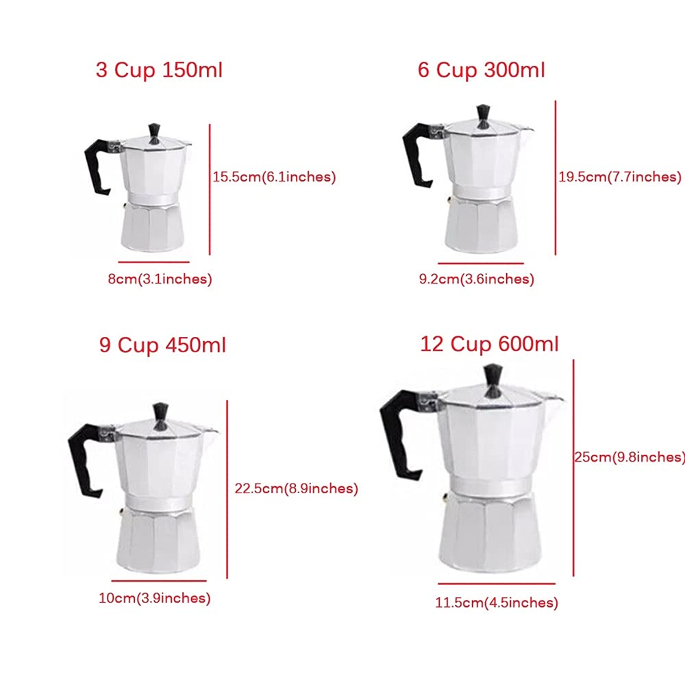 Caffettiera in Alluminio per Moka, Espresso, bollitore per caffè, Cafetera, casa, Esterno (9 tazze/450 ml) (Un Colore, 6 tazze/300 ml)