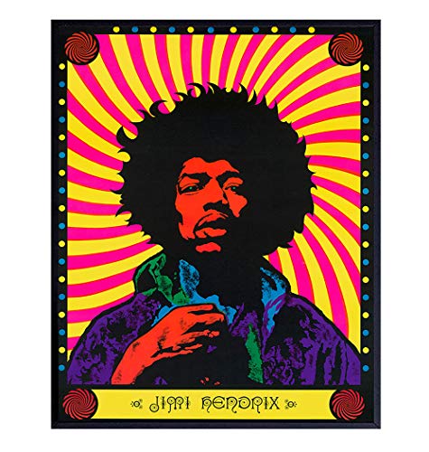 Jimi Hendrix Art Print Home Decor - Psychedelic Wall Art Poster - Unique Room Decorations for Bedroom, Living Room, Dorm - Gift for 60s Music, Woodstock, Guitar Fans, Teens - 8x10 Photo Unframed