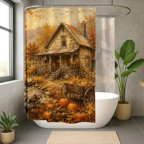 Rideau de douche extra large haut de gamme lavable orange style rustique chic