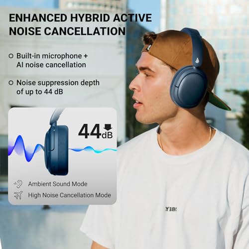 Edifier V80 Hybrid Active Noise Cancelling Headphones, Wireless Over-Ear Bluetooth 5.4 Headphones, Al Clear Calls, 45H Playtime, Customize via an App, Fast Charging, Foldable, Comfortable Fit (navy) - Image 3