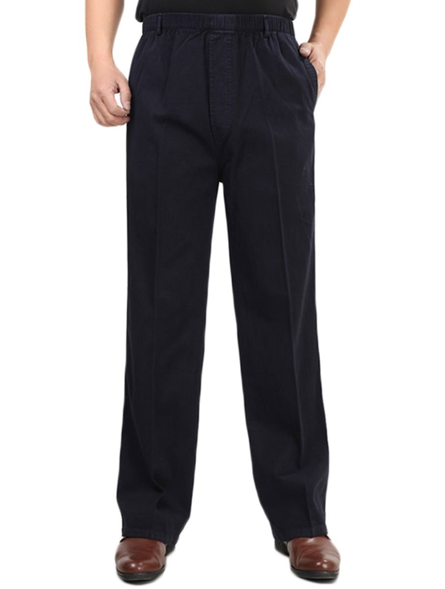 Soojun Men's Cotton Relaxed Fit Full Elastic Waist Twill Pants
