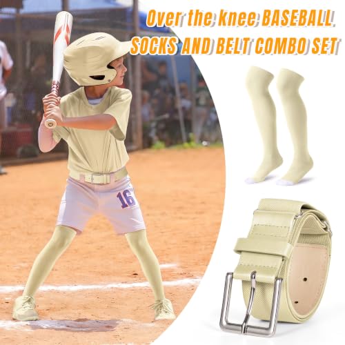 Image of XZQTIVE Baseball Socks and Belt Combo,Over the Knee Softball Socks and Belt,Knee High Football Socks for Kids Youth Adults