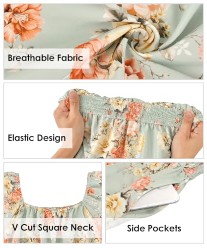 Image of RITERA Plus Size Dresses for Curvy Women Square Neck Short Sleeve Summer Floral Smocked Maxi Dress with Pocket XL-5XL