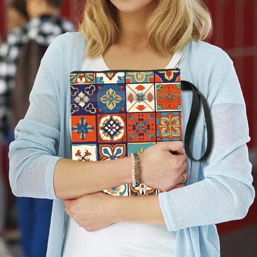 craspire Quadratische Buchhülle 11x8.6 Zoll Bunt Boho Stil Blumen Marokkanischer Stil Geometrischer Stoff Waschbar Schutztasche Für Notizbuch Und Taschenbuch Reißverschluss Zusätzliche Tasche