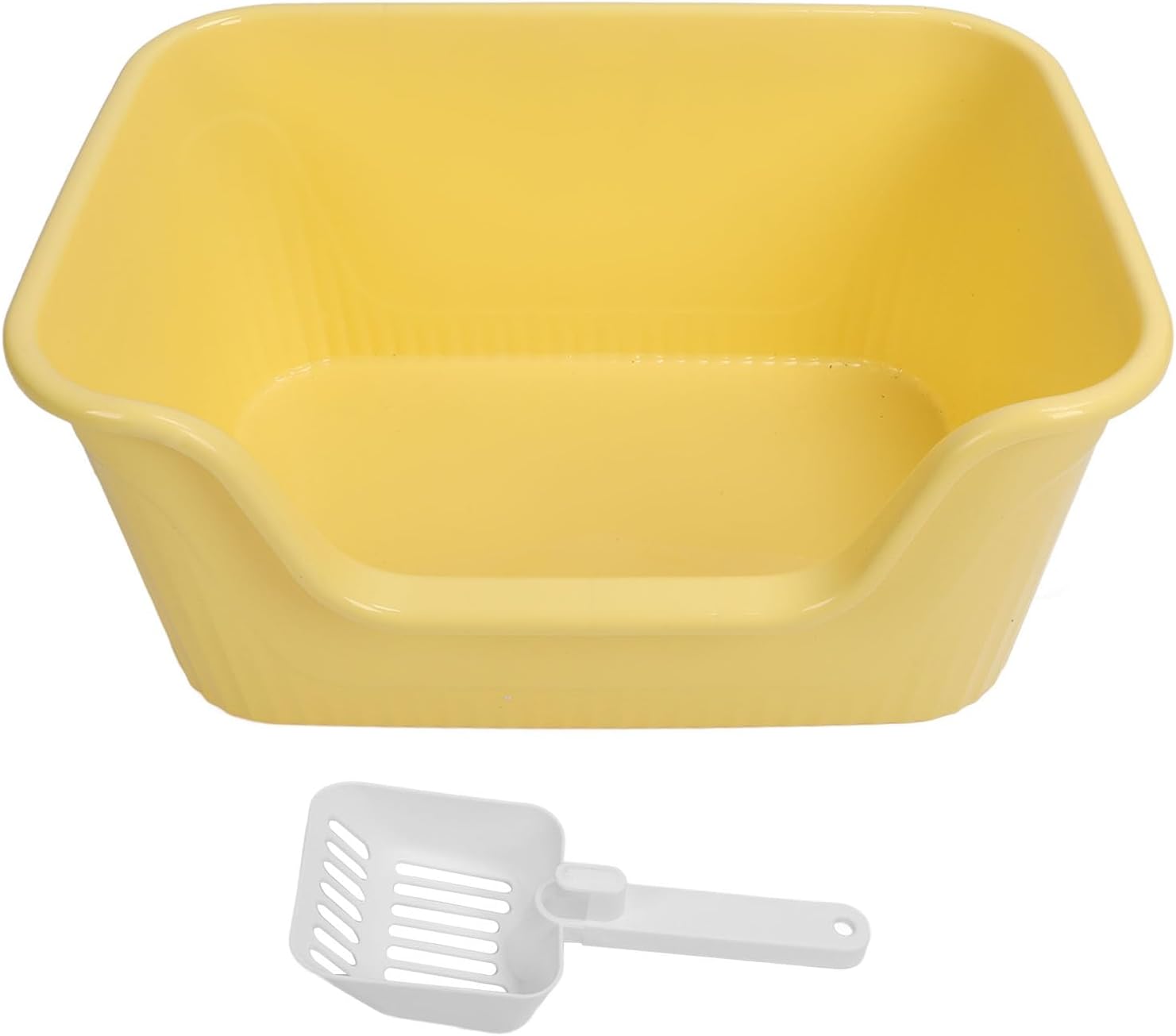 Asixxsix Cat Litter Box, Extra Large Open Top High Sides with Groove Design for Large Cats, Easy to Clean Non Stick Inner Wall (Yellow)