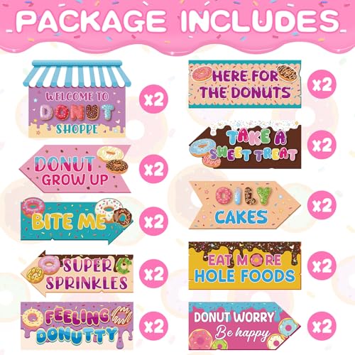 Image of Hooqict 20 Pieces Doughnut Party Sign Welcome to Donut Party Directional Signs for Kids Girls Sweet Donut Themed Birthday Decorations Supplies