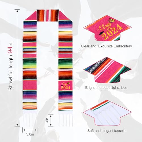 Mexican Embroidery Graduation Stole Class of 2024, Hispanic Stole Graduate Looking for a Soft Graduation Stole2
