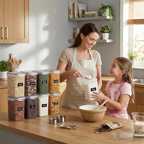 Vtopmart 2L Vorratsdosen Set, Müsli Schüttdose & Frischhaltedosen, BPA frei Kunststoff, luftdicht,Trockenfutterbehälter, Satz mit 9, 24 Etiketten für Getreide, Mehl, Zucker usw (Schwarz) 6