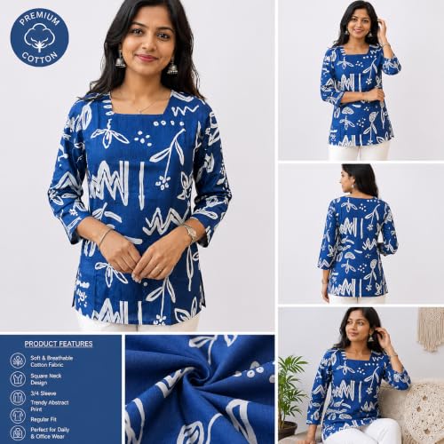 Image of Women's Cotton Printed Tunic Top | Square Neck Full Sleeve Casual Western Top | Trendy Longline Printed Top for Women | Stylish Party, Office