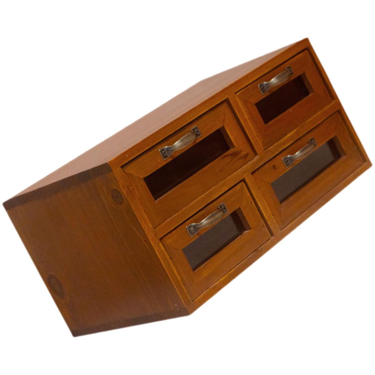 Organizer vintage in legno con 4 cassetti, multifunzione, per scrivania e ufficio, design con cactus marrone, ideale per riporre gioielli e cancelleria