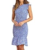 BTFBM Casual Women Ruffle Sleeves Summer Beach Dress 2025 Elegant Floral Bodycon Smoked Mini Mermaid